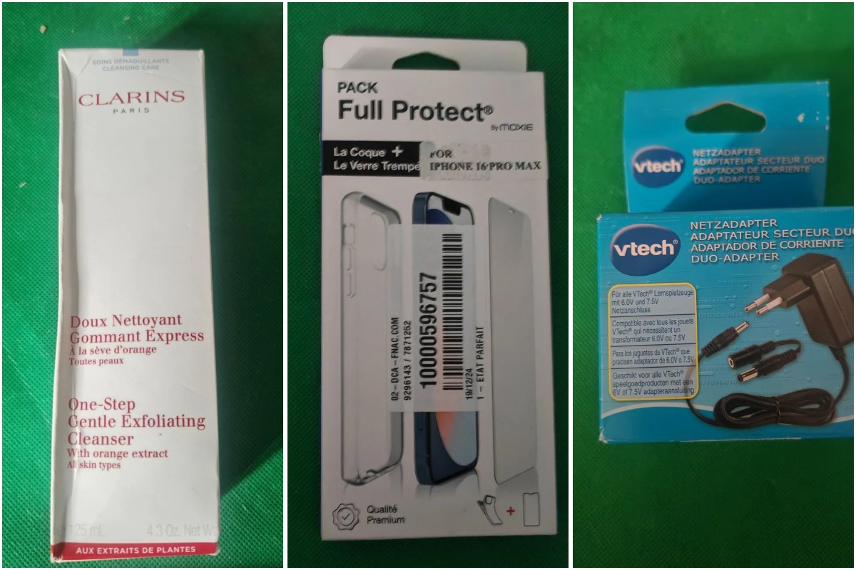 Produits de déstockage neufs : boîte abîmée, étiquette de tri, emballage d'origine