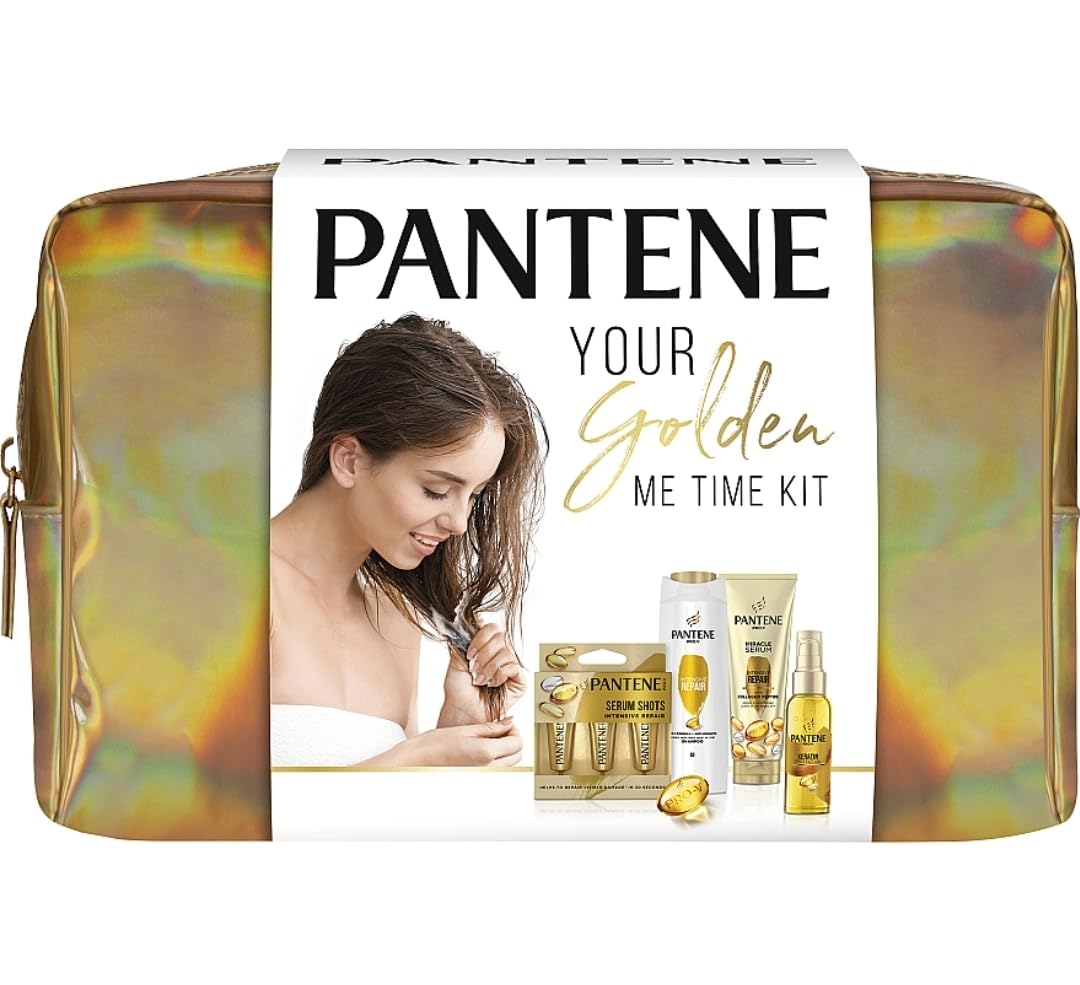 Pantene Coffret cadeau Your Golden Me Time Kit – Soins cheveux et trousse dorée