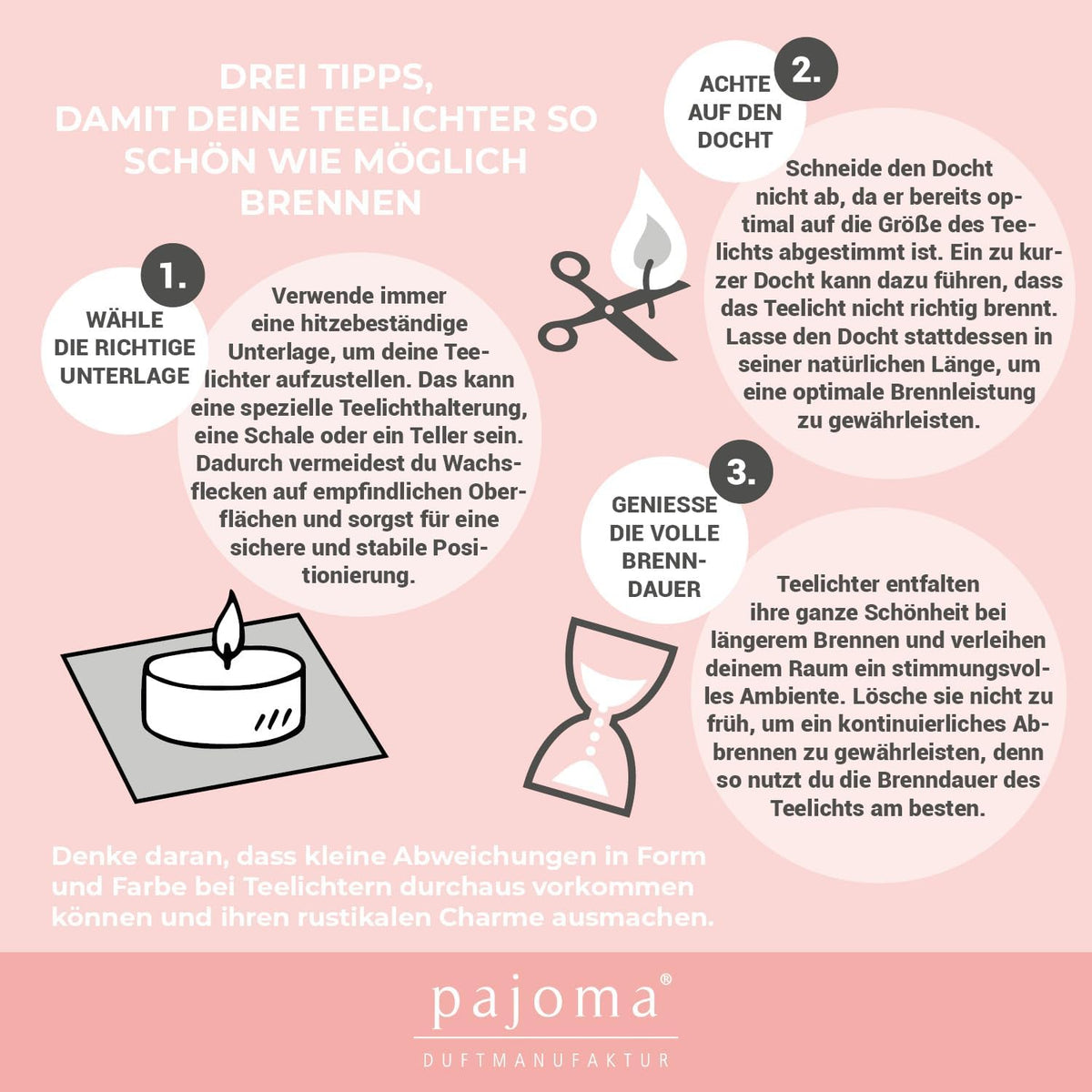 pajoma® 6pajoma® 3 x Tea Lights 90 Scented Tea Lights in Aluminium Shell Burn Time Approx. 4 Hours Height 1.5 cm Diameter 3.5 cm Quality