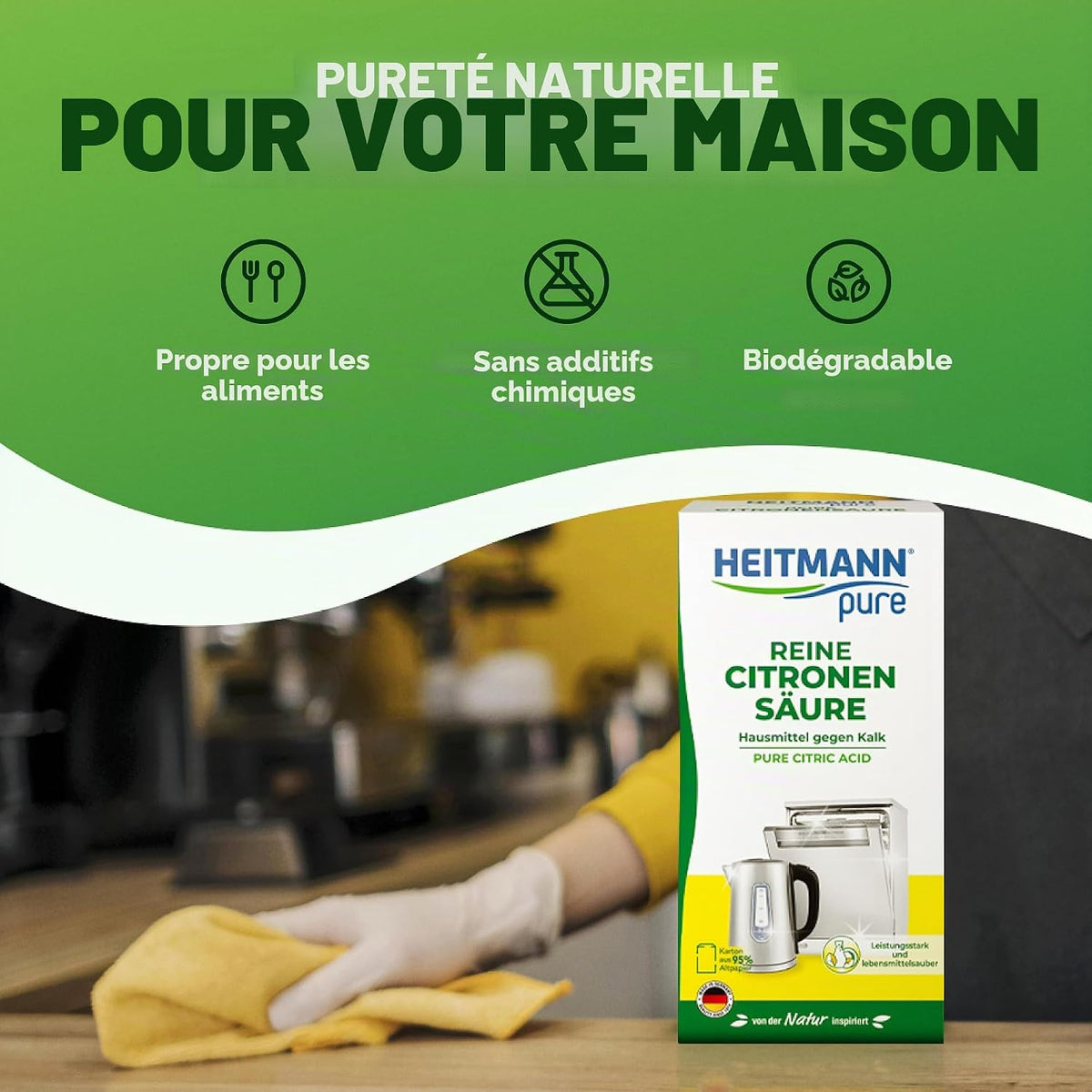 HEITMANN pure Pure Citric Acid: Organic Eco Descaler Powder, 1 x 350g