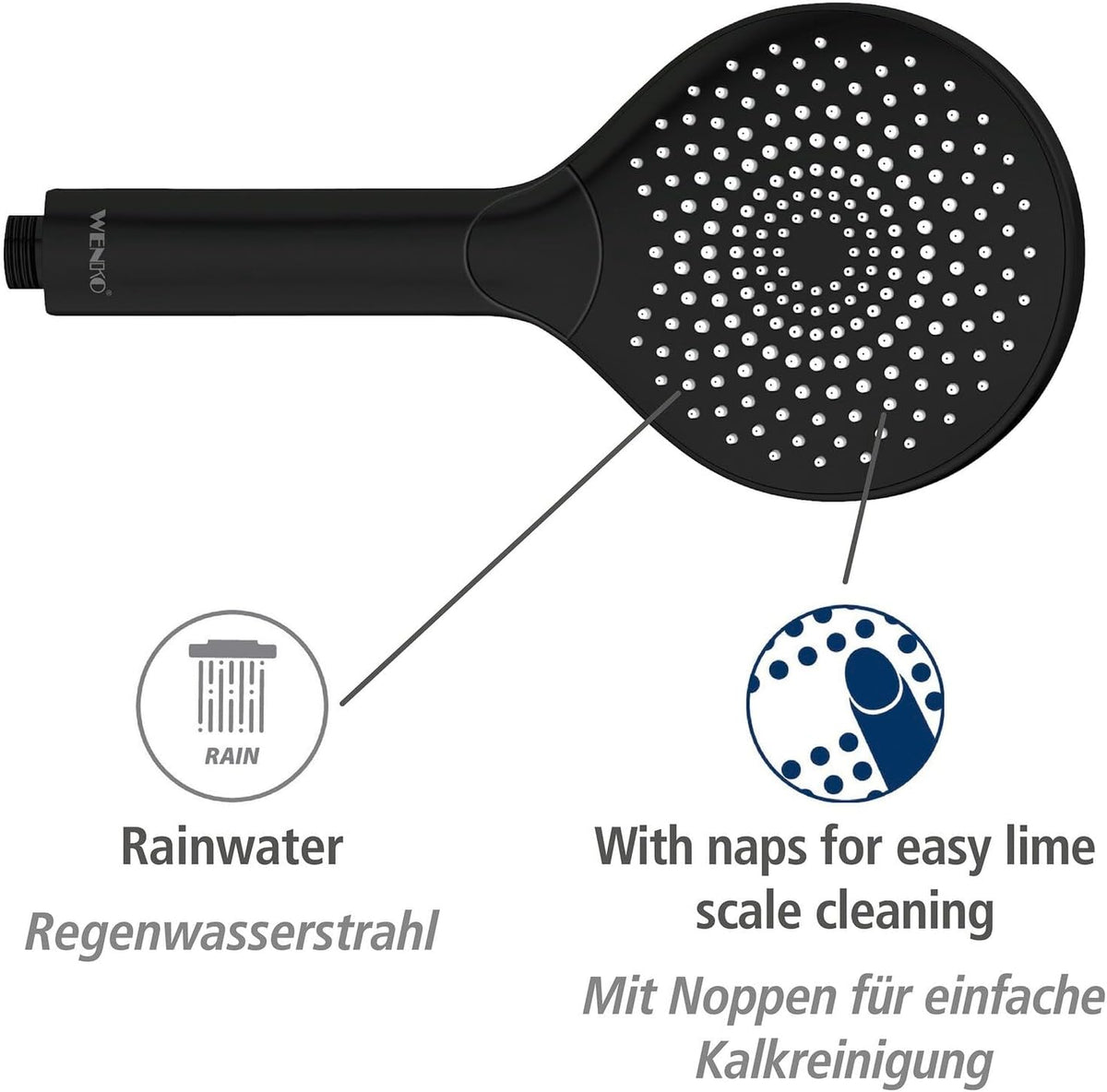 Watersaving Shower Head Matte Black Universal with Water Saving System and 3 Jets