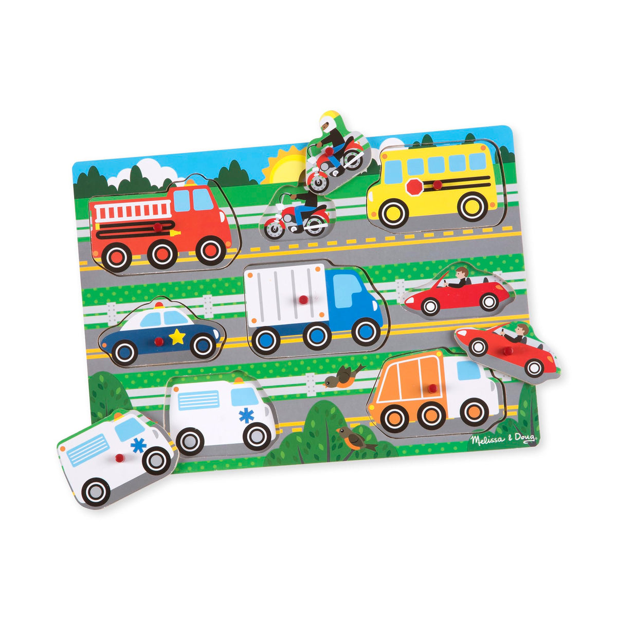 Melissa & Doug – Vehicles Puzzle with 8 Buttons – Children's Puzzle – Wooden Toy – Early Learning Game – Educational Development and Creative Toy – Gift for Children 2 Years and Above