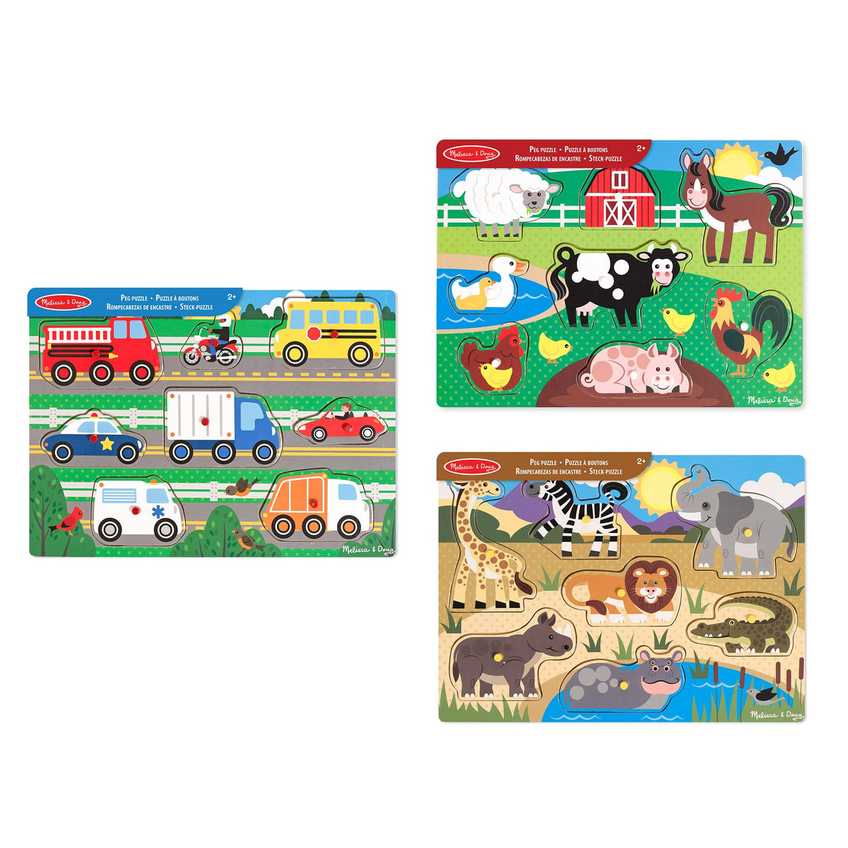 Melissa & Doug – Vehicles Puzzle with 8 Buttons – Children's Puzzle – Wooden Toy – Early Learning Game – Educational Development and Creative Toy – Gift for Children 2 Years and Above
