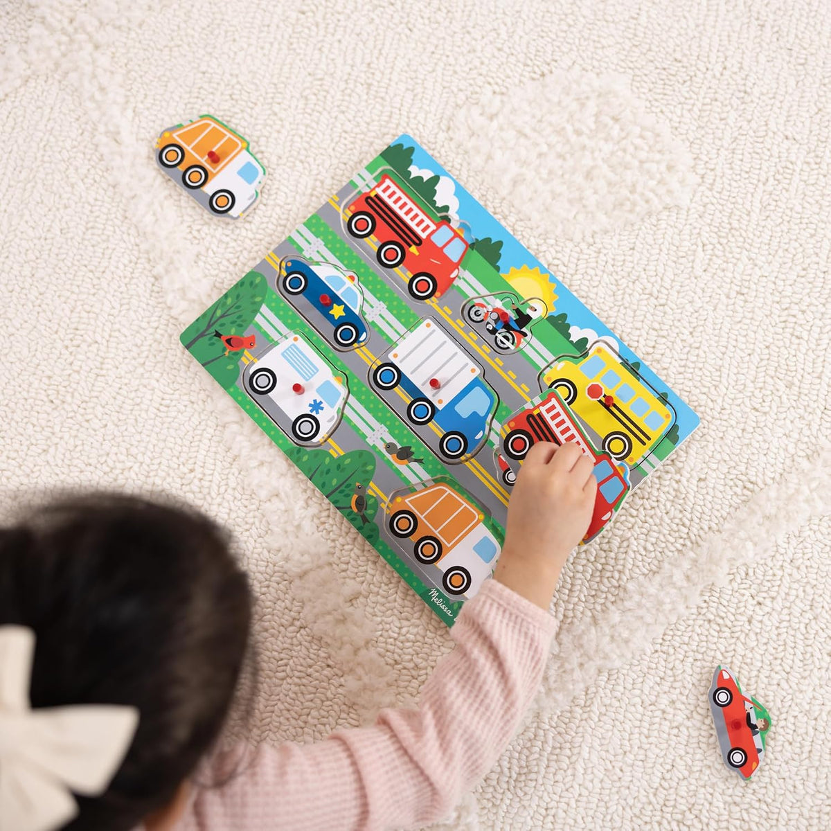 Melissa & Doug – Vehicles Puzzle with 8 Buttons – Children's Puzzle – Wooden Toy – Early Learning Game – Educational Development and Creative Toy – Gift for Children 2 Years and Above