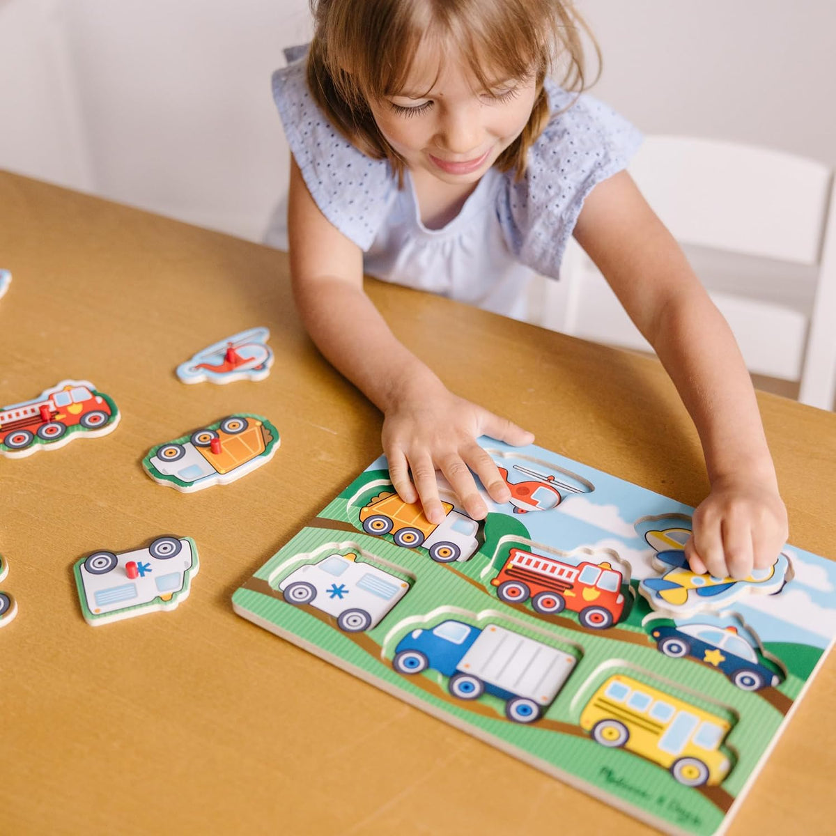 Melissa & Doug – Vehicles Puzzle with 8 Buttons – Children's Puzzle – Wooden Toy – Early Learning Game – Educational Development and Creative Toy – Gift for Children 2 Years and Above