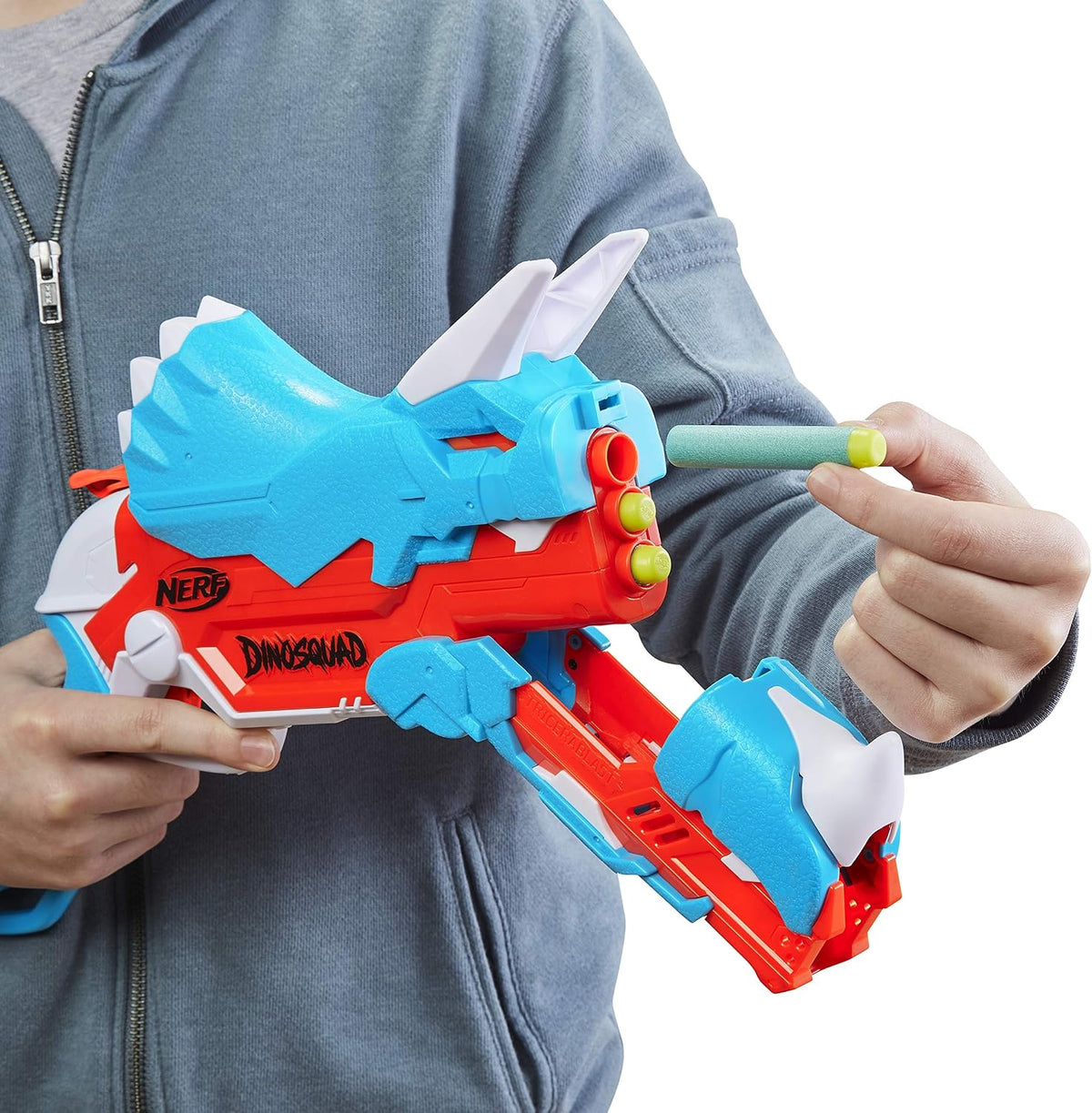 Nerf DinoSquad Tricera-Blast - Dinosaur Toy - Nerf Dart Blaster - Outdoor Game and Gift Idea for Children 8 Years Boy and Girl - Triceratops Design - Multicoloured