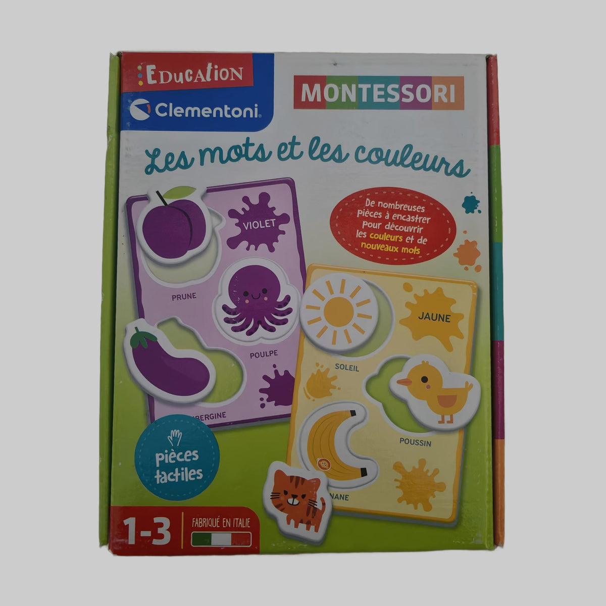 Jeu Clementoni Montessori Les mots et les couleurs, boîte en français