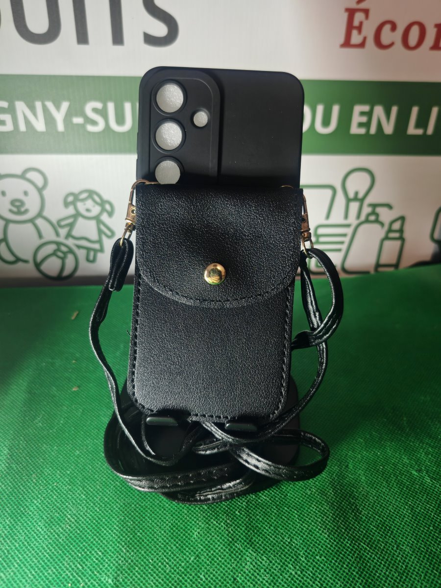Coque Galaxy S24 avec pochette bandoulière noire