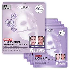 Boîte et 4 sachets de masques Revitalift Glass Skin