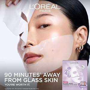 Masque hydrogel Revitalift Glass Skin posé sur le visage