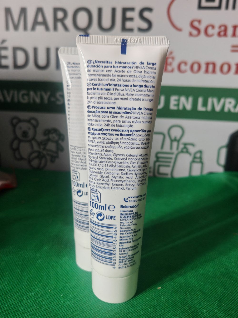 Dos des tubes Nivea : ingrédients et contenance 100 ml