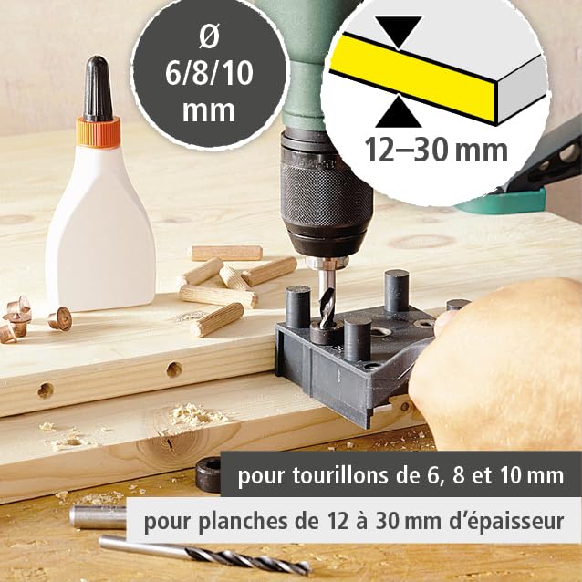 Wolfcraft coffret d'assemblage bois pour tourillons Ø 6, 8 et 10 mm