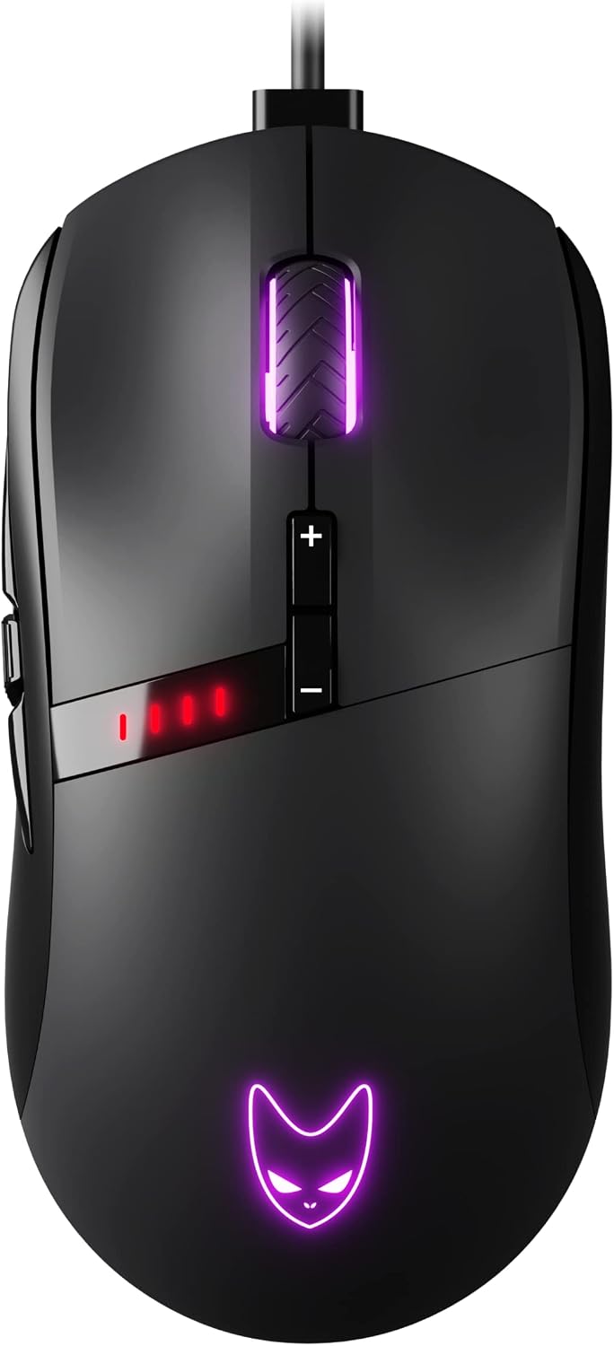 Oversteel - Invar USB Gaming Mouse, 12400 Adjustable DPI, 9 Programmable Buttons, 10 RGB Illumination Modes, Ultra Light, Ergonomic Optical Sensor, PC/Mac, Black