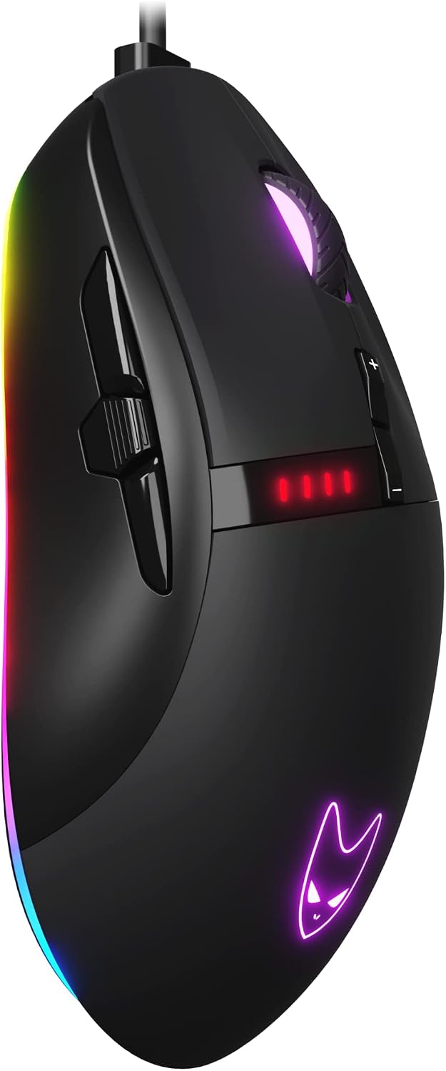 Oversteel - Invar USB Gaming Mouse, 12400 Adjustable DPI, 9 Programmable Buttons, 10 RGB Illumination Modes, Ultra Light, Ergonomic Optical Sensor, PC/Mac, Black