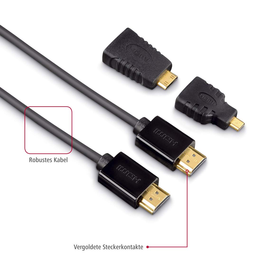Hama Câble HDMI haut débit avec Ethernet 1,5 m + adaptateurs mini et micro HDMI