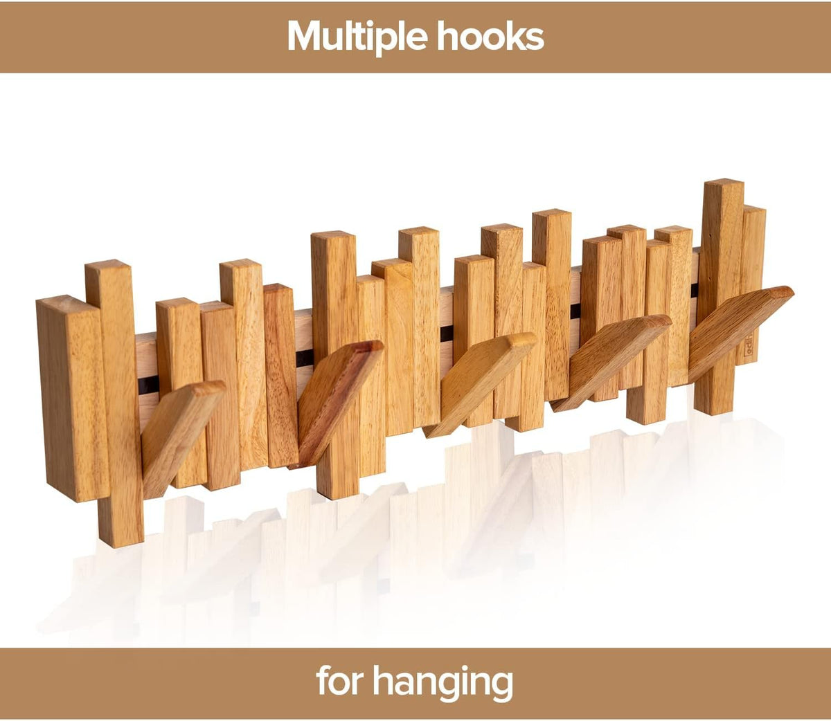 edihome, Coat Hooks Wall Mounted, 100% Natural Wood, Decorative, Innovative, Wooden, Heavy Duty, Stylish, Fixings Included, 5 Hooks Design, Clothes, Hat (Light Brown)