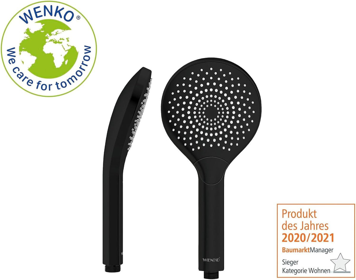 Watersaving Shower Head Matte Black Universal with Water Saving System and 3 Jets