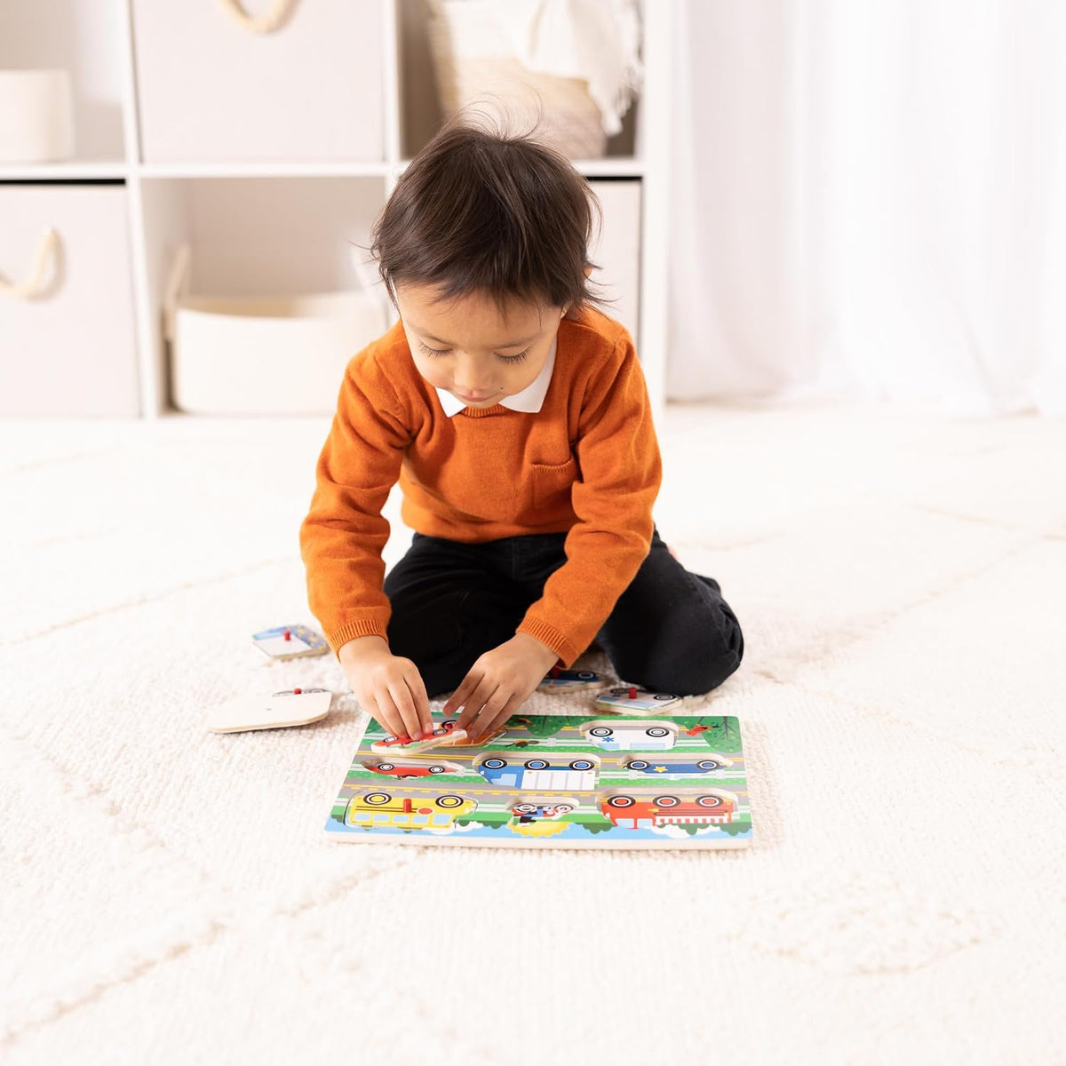 Melissa & Doug – Vehicles Puzzle with 8 Buttons – Children's Puzzle – Wooden Toy – Early Learning Game – Educational Development and Creative Toy – Gift for Children 2 Years and Above