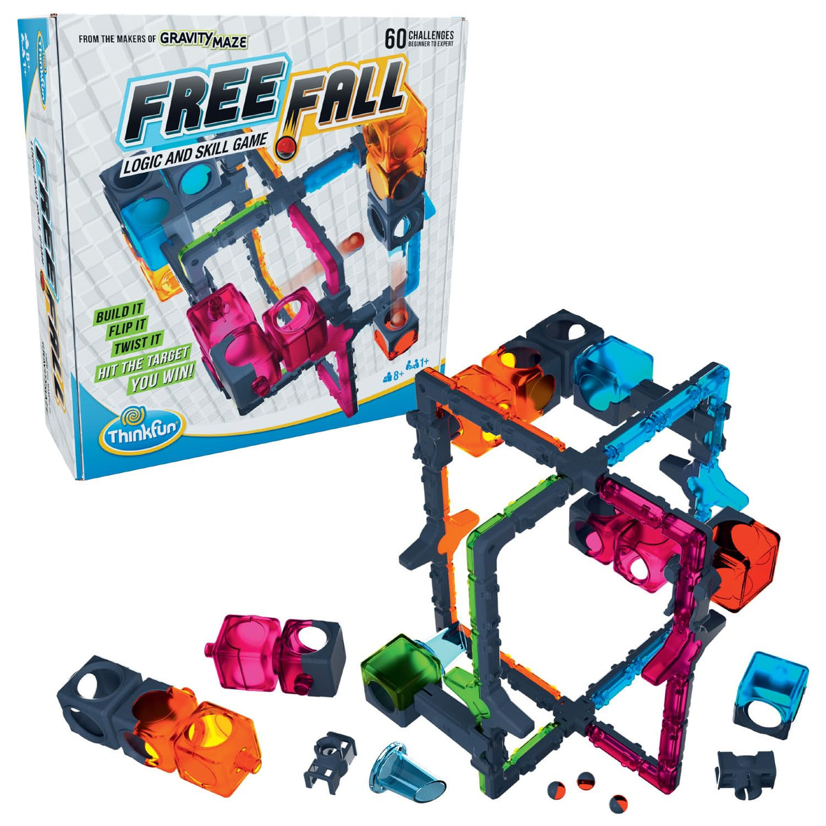 ThinkFun Free Fall – Jeu de logique et circuit de billes, 60 défis, dès 8 ans