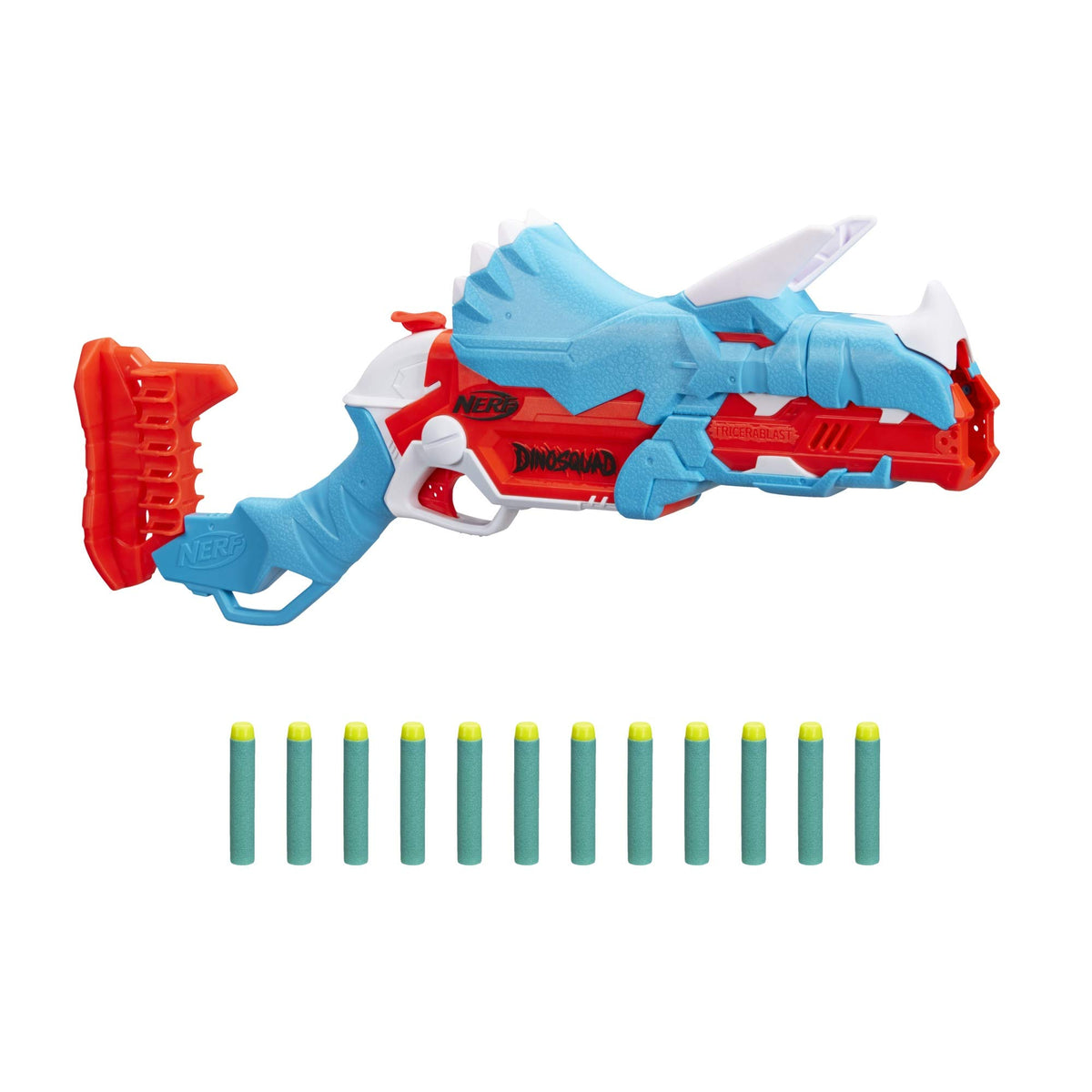 Nerf DinoSquad Tricera-Blast - Dinosaur Toy - Nerf Dart Blaster - Outdoor Game and Gift Idea for Children 8 Years Boy and Girl - Triceratops Design - Multicoloured