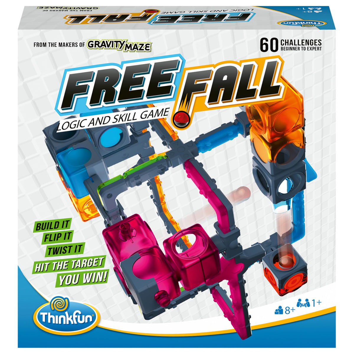 ThinkFun Free Fall – Jeu de logique et circuit de billes, 60 défis, dès 8 ans