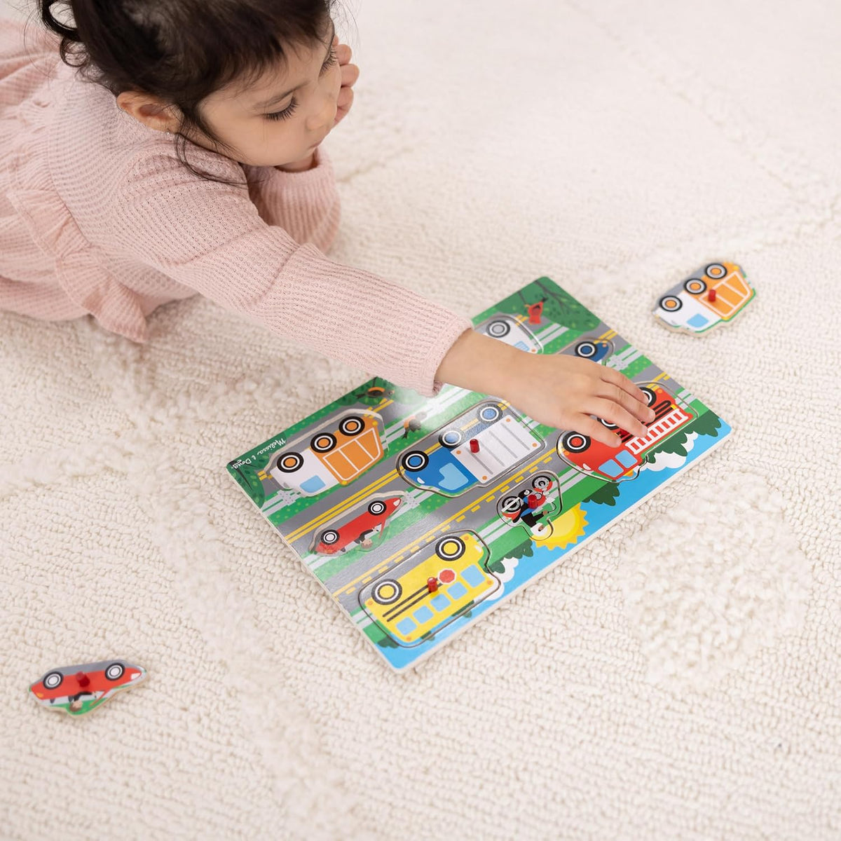 Melissa & Doug – Vehicles Puzzle with 8 Buttons – Children's Puzzle – Wooden Toy – Early Learning Game – Educational Development and Creative Toy – Gift for Children 2 Years and Above