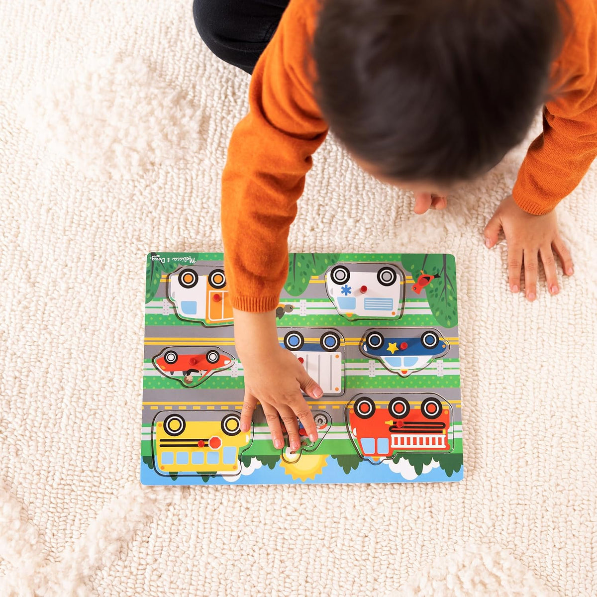 Melissa & Doug – Vehicles Puzzle with 8 Buttons – Children's Puzzle – Wooden Toy – Early Learning Game – Educational Development and Creative Toy – Gift for Children 2 Years and Above