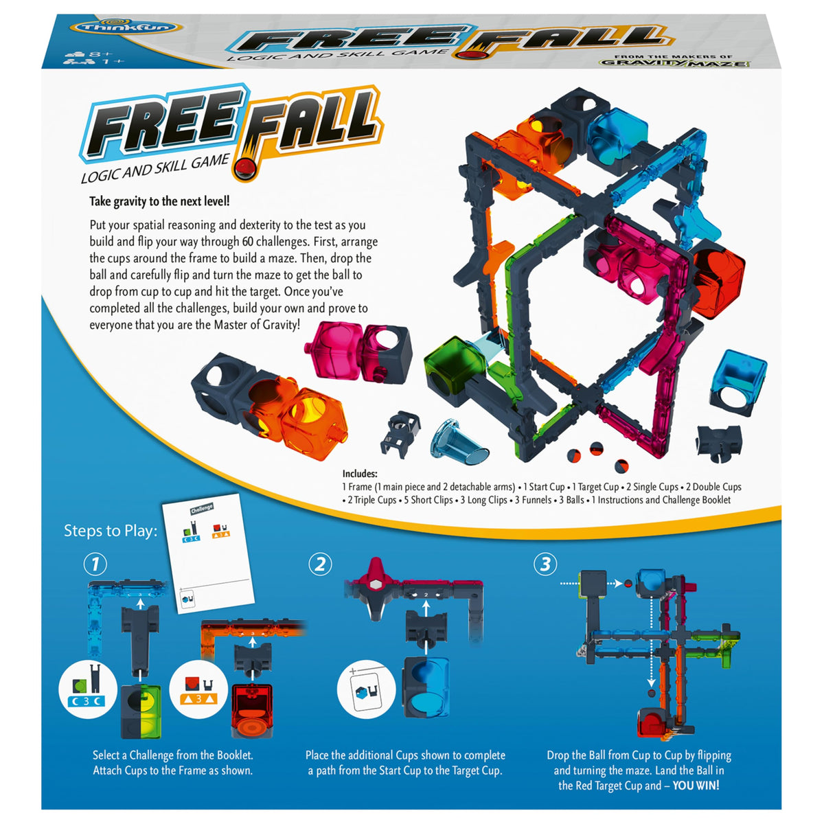 ThinkFun Free Fall – Jeu de logique et circuit de billes, 60 défis, dès 8 ans