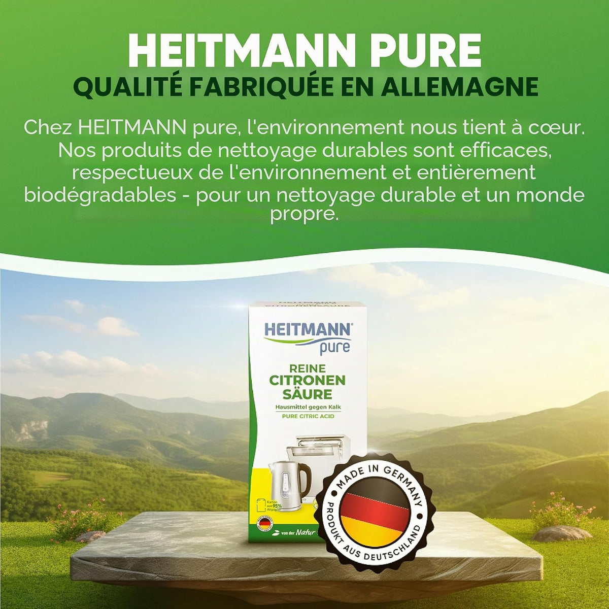 HEITMANN pure Pure Citric Acid: Organic Eco Descaler Powder, 1 x 350g