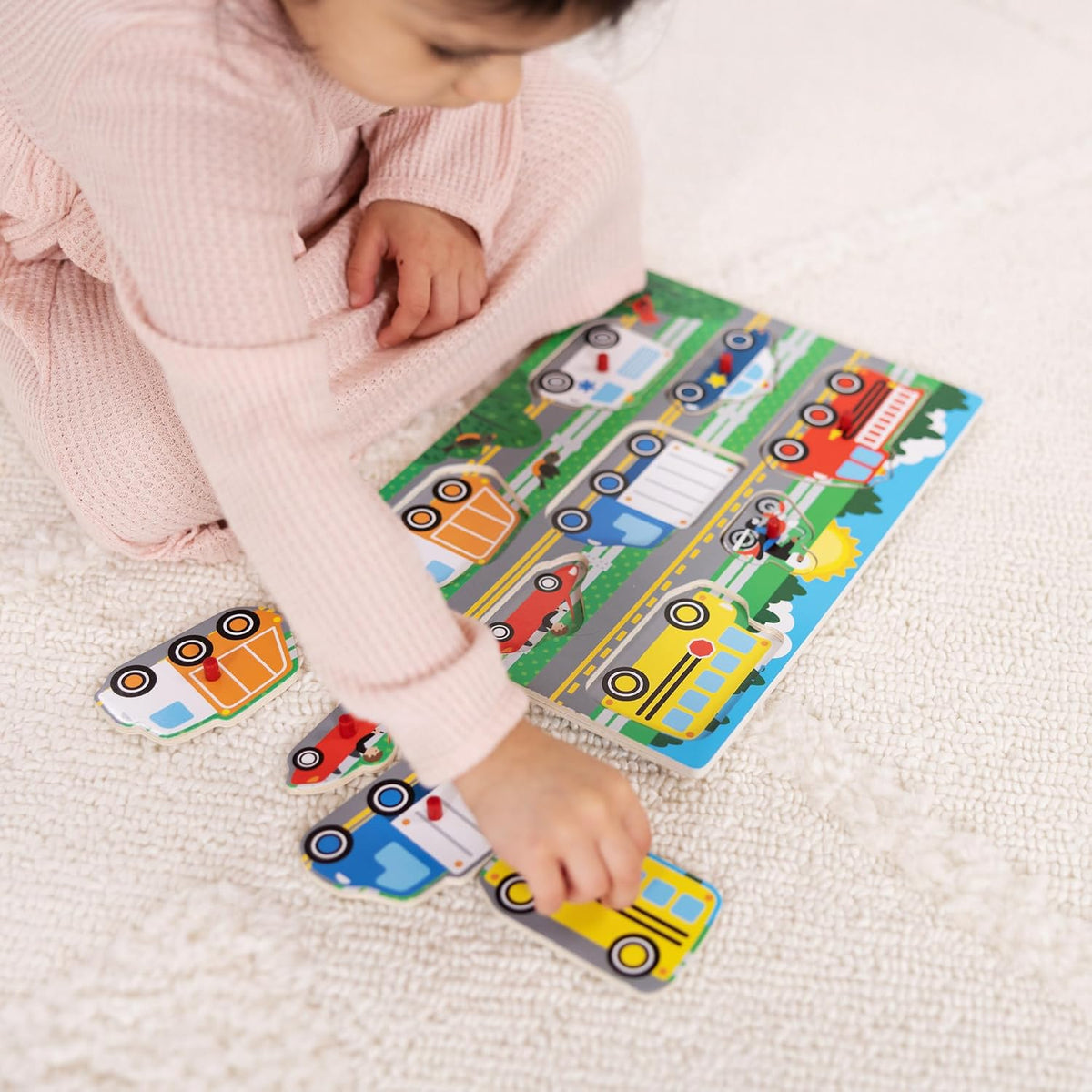 Melissa & Doug – Vehicles Puzzle with 8 Buttons – Children's Puzzle – Wooden Toy – Early Learning Game – Educational Development and Creative Toy – Gift for Children 2 Years and Above