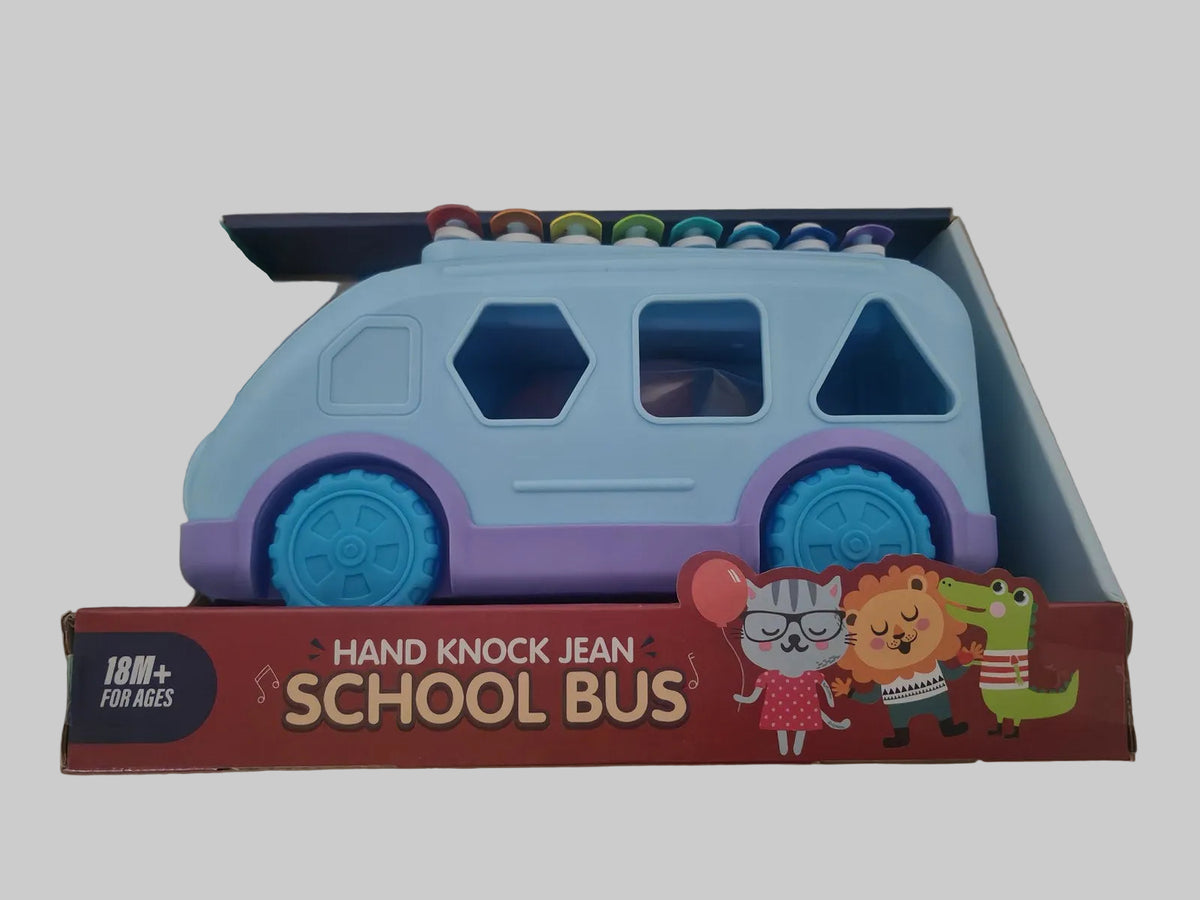 Bus scolaire xylophone et trieur de formes dans sa boîte