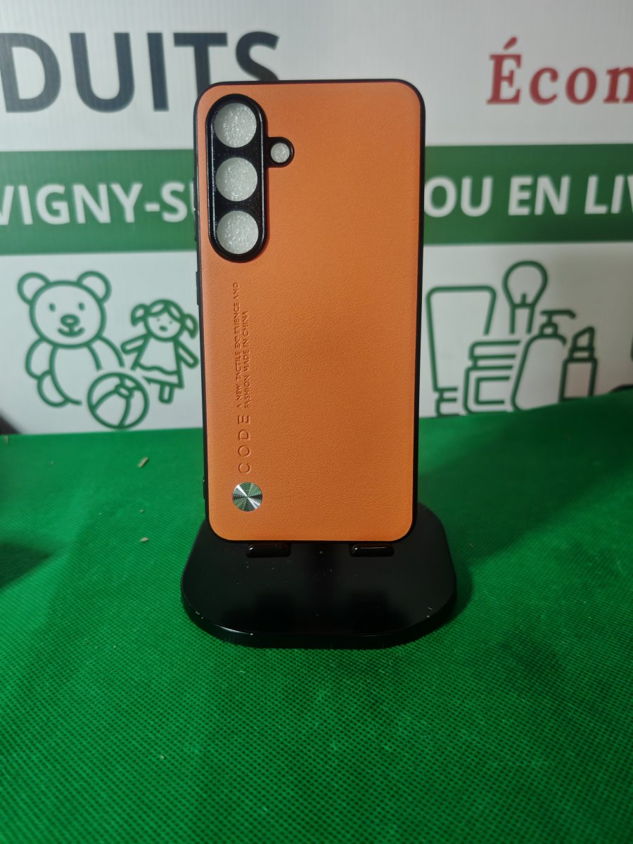 Coque Galaxy S24 effet cuir orange