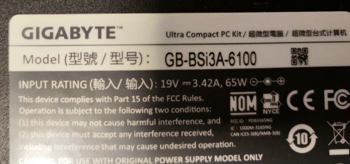 Étiquette modèle GB-BSi3A-6100, 19 V 65 W