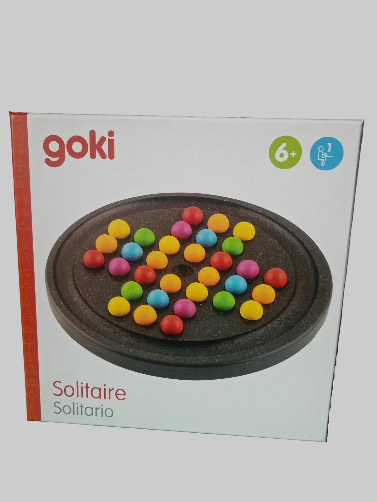 Solitaire en bois goki, 33 billes colorées
