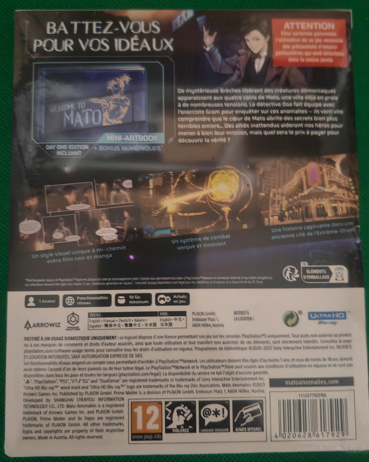 Mato Anomalies Day One Edition PS5, dos de la boîte