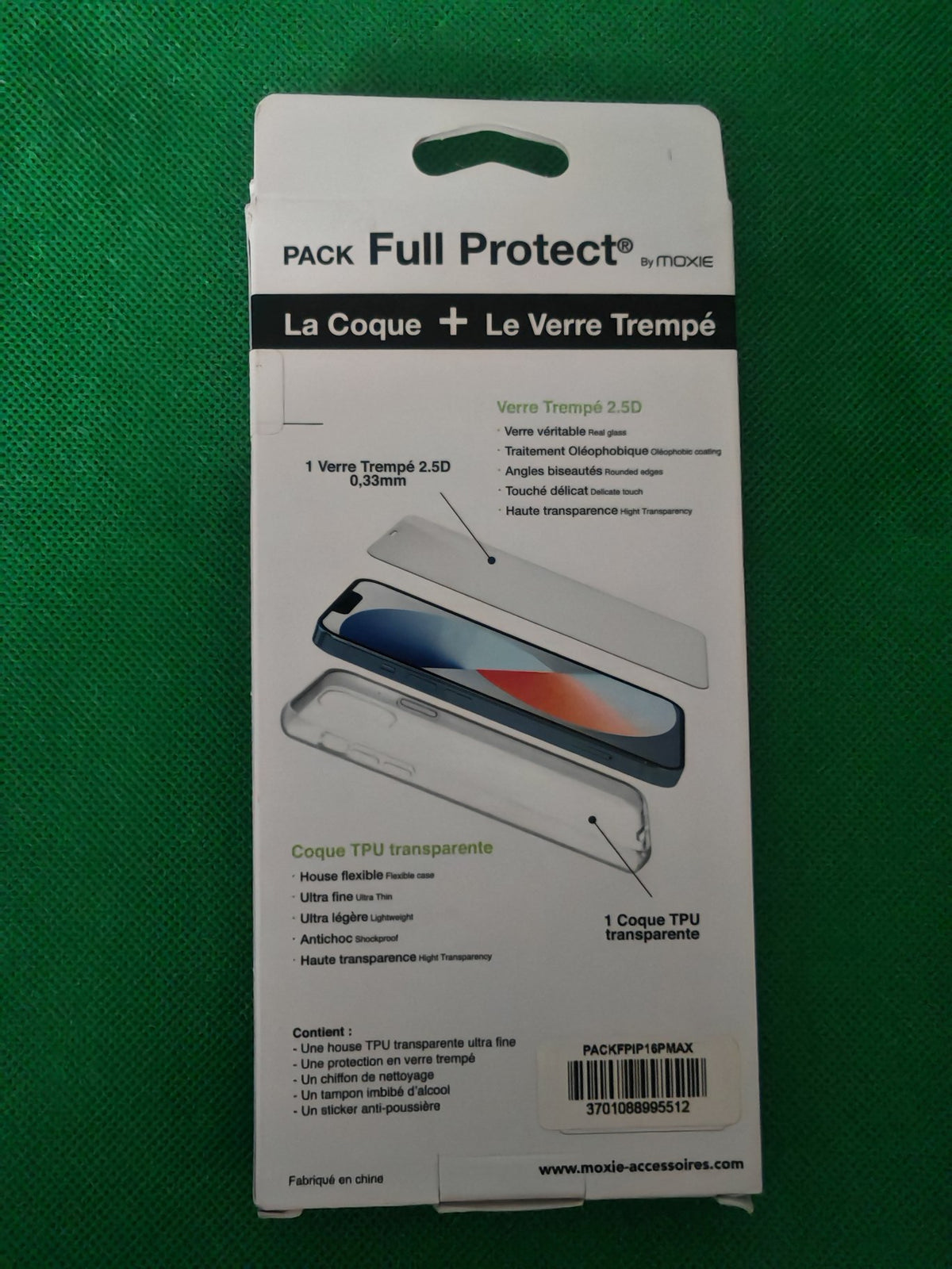 Dos de la boîte Moxie Full Protect : caractéristiques et contenu