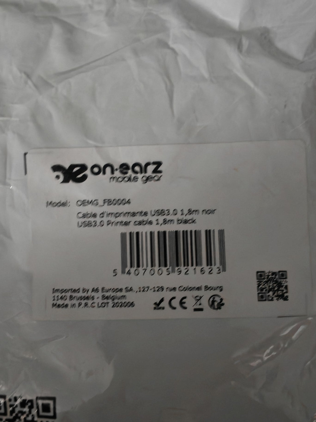 Étiquette du câble On-earz USB 3.0 1,8 m