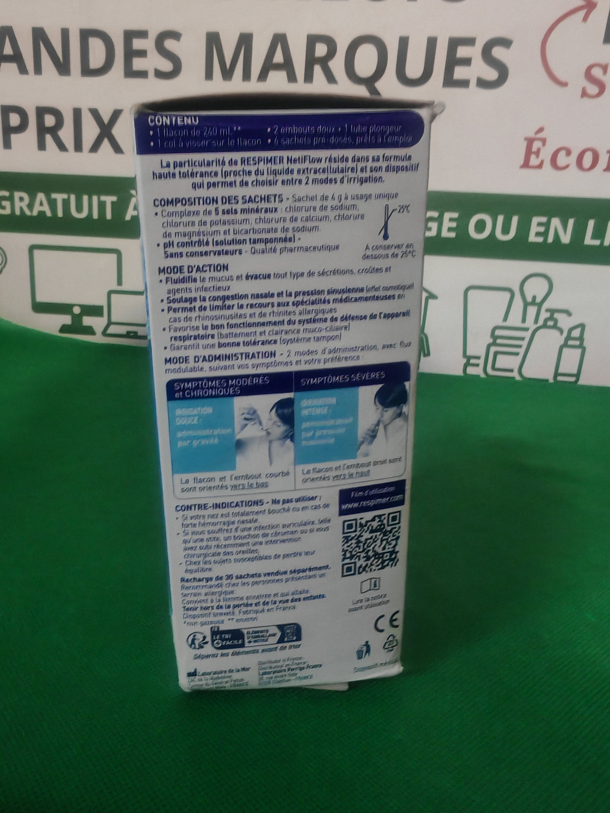 Dos de la boîte Respimer NetiFlow, mode d'emploi