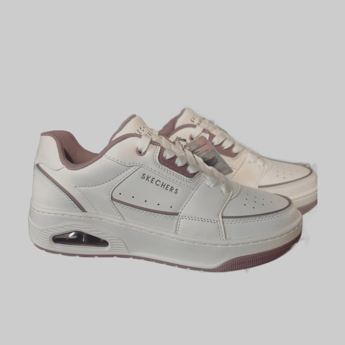 Skechers Uno Court Vanessa Mai – Baskets femme blanches et rose, Air-Cooled Memory Foam, pointure 38